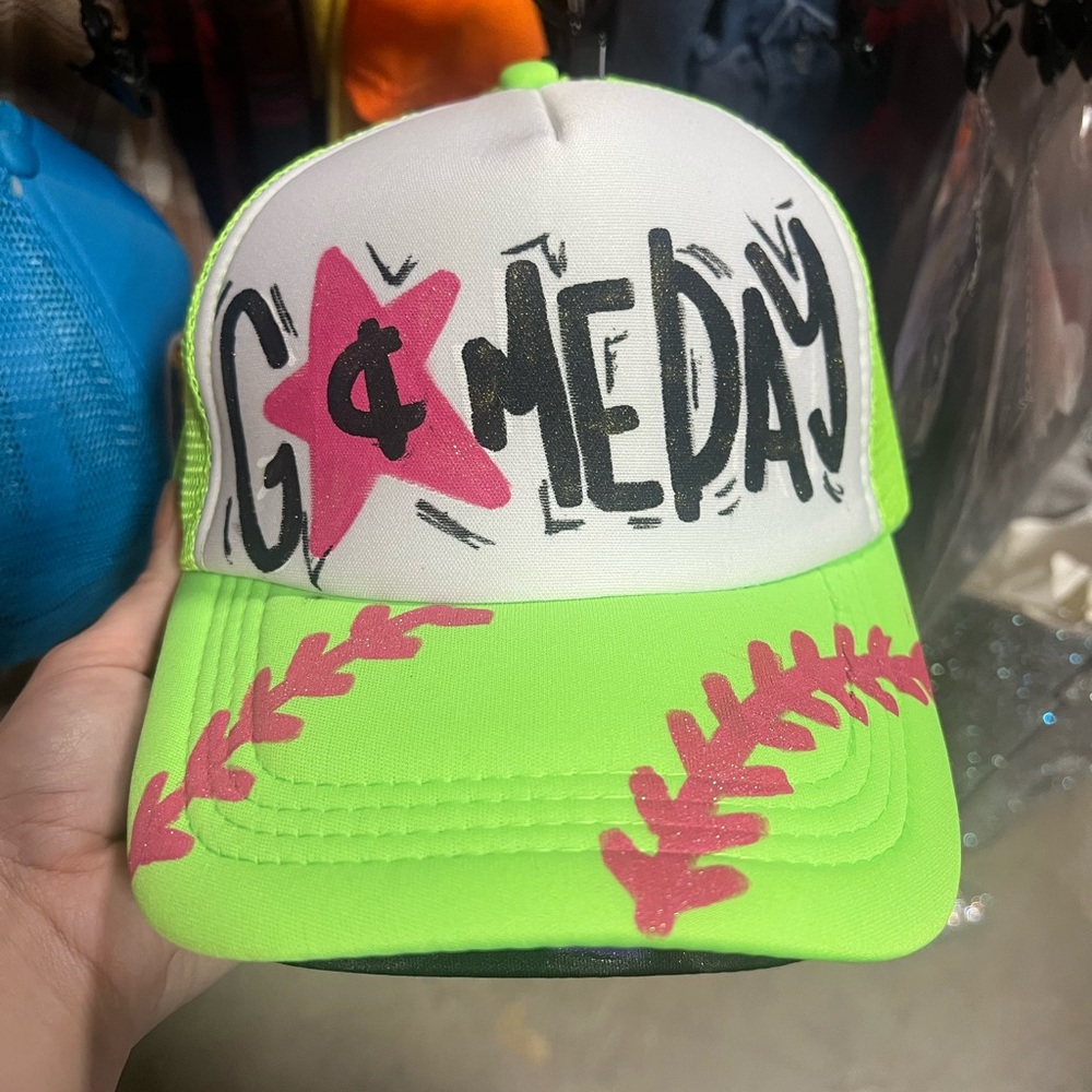 Hand Painted Neon Green Baseball Cap